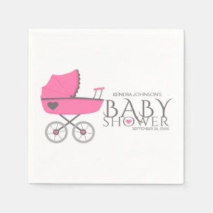 Pink Baby Carriage Girls Baby Shower Napkin