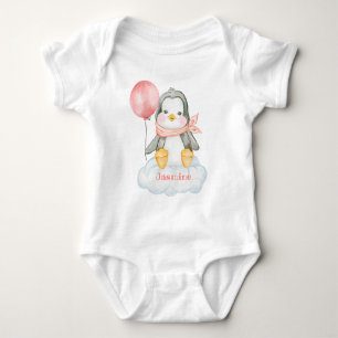 Pink Baby Cartoon Penguin And Cloud Personalised Bodysuit