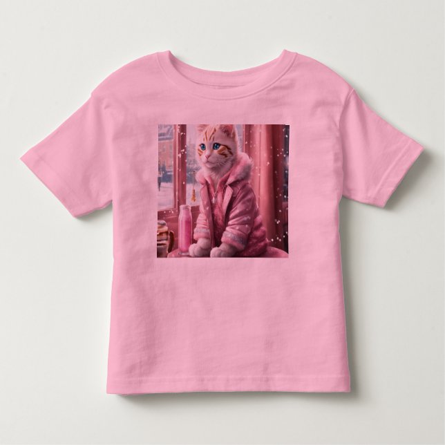 Pink Baby Cat Toddler Fine Jersey T-Shirt" T-Shirt (Front)