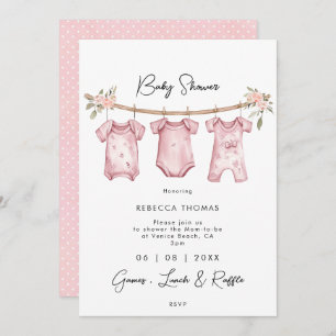 pink baby clothes baby shower invitation