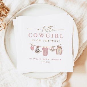 Pink Baby Clothesline Little Cowgirl Baby Shower Napkin