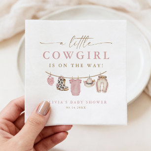 Pink Baby Clothesline Little Cowgirl Baby Shower Napkin