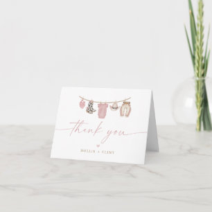 Pink Baby Clothesline Little Cowgirl Baby Shower Thank You Card