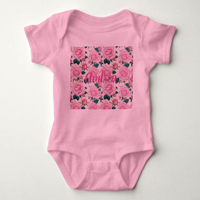 Pink Baby Custom Name Baby Bodysuit (Front)