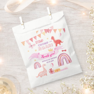 Pink Baby Dinasaur Kids Birthday Party Thank You Favour Bags