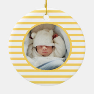 Pink Baby Dino   First Christmas Yellow Stripe Ceramic Tree Decoration