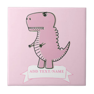 Pink Baby Dinosaur Drawing Custom Tile