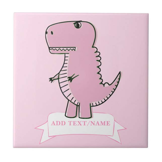 Pink Baby Dinosaur Drawing Custom Tile (Front)