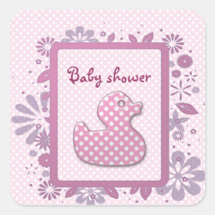 pink baby ducky square sticker