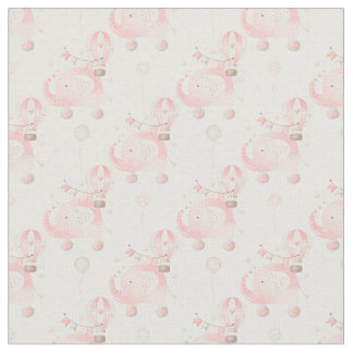 Pink Baby Elephant and Clouds Fabric