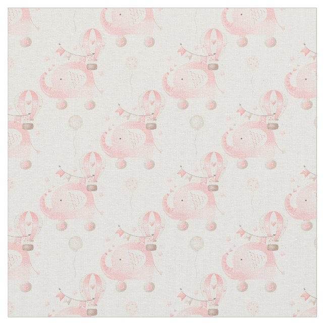 Pink Baby Elephant and Clouds Fabric (Close Up)