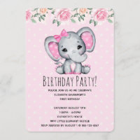 Pink Baby Elephant and Roses Border Baby Shower
