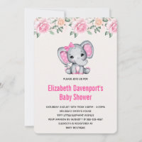 Pink Baby Elephant and Roses Border Baby Shower