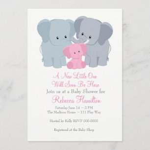 Pink Baby Elephant Invitation