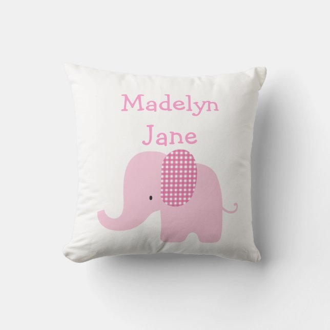 Pink Baby Elephant Personalised Pillows (Front)