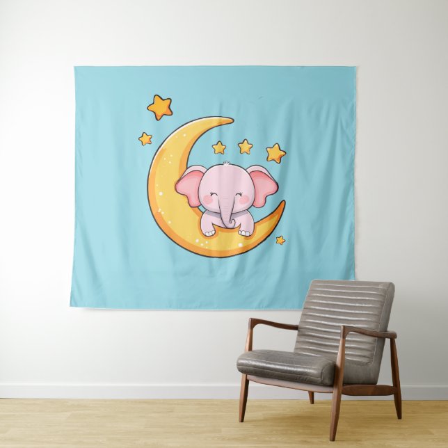 Pink baby elephant tapestry (In Situ (Horizontal))