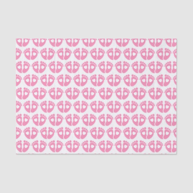 Pink Baby Feet and Hearts Pattern New Baby Girl Tissue Paper (Front)
