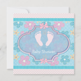 Pink Baby Feet Baby Girl Shower Invitation