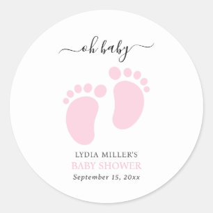 Pink Baby Feet Baby Shower Party, Girl Baby Shower Classic Round Sticker