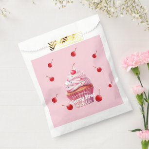 Pink Baby First Cherry & Cupcake Birthday Party Favour Bags