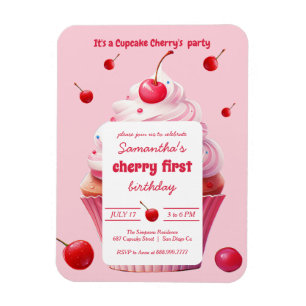 Pink Baby First Cherry & Cupcake Birthday Party Magnet