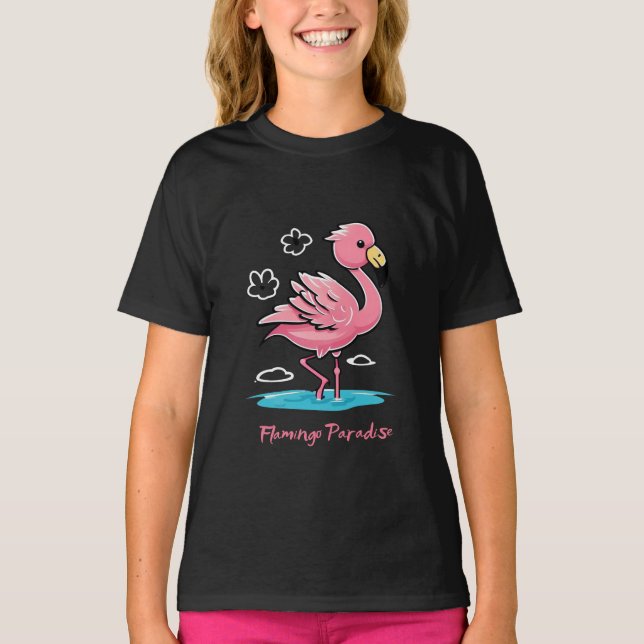  Pink Baby Flamingo in Water T-Shirt (Front)