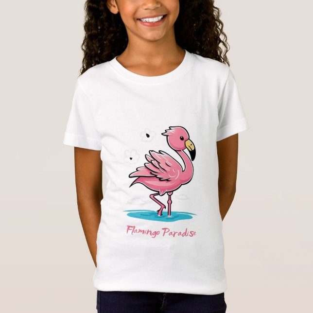  Pink Baby Flamingo in Water T-Shirt (Front)