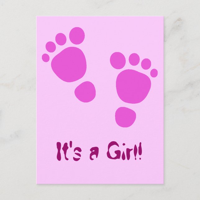 Pink Baby Footprint It's A Girl! Postcard (Front)