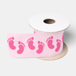 Pink Baby Footprint Satin Ribbon
