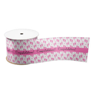 Pink Baby Footprints and Hearts Satin Ribbon