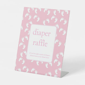Pink Baby Footprints Diaper Raffle Baby Shower  Pedestal Sign