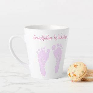 Pink Baby Footprints Grandfather Announcement Latte Mug