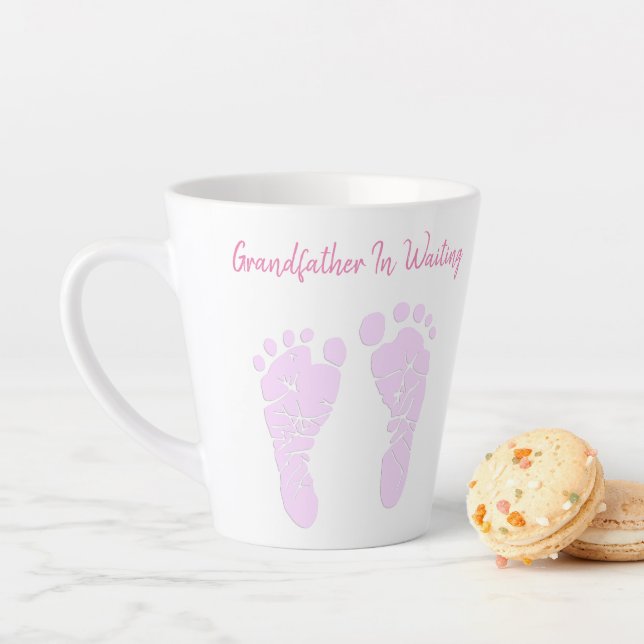 Pink Baby Footprints Grandfather Announcement Latte Mug (In Situ)