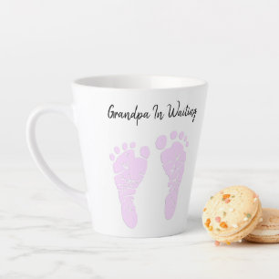 Pink Baby Footprints Grandfather Announcement Latte Mug