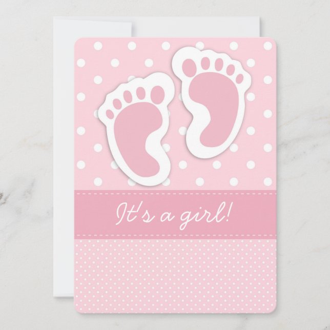 Pink Baby Footprints Invitation (Front)