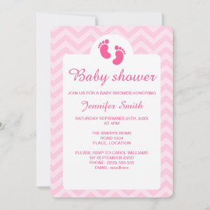 Pink Baby Footprints Silhouette Baby Shower Invitation