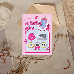 Pink Baby Girl 1st Birthday Invitation