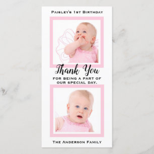 Pink Baby Girl 1st Birthday Thank You Photo Card