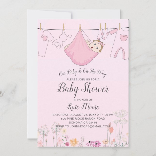 Pink Baby Girl Baby Bundle Shower Invitation (Front)