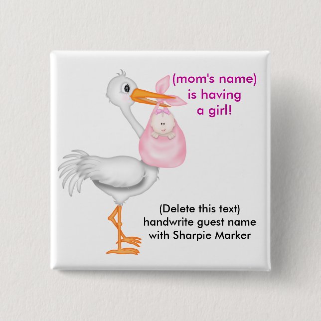 Pink Baby Girl Baby Shower Name pins Stork (Front)