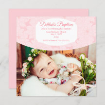 Pink Baby Girl Baptism Invite