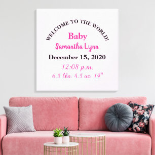 Pink Baby Girl Birth Stats Canvas Print