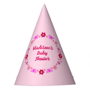 Pink Baby Girl Butterflies and Flowers Baby Shower Party Hat