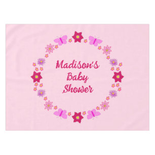Pink Baby Girl Butterflies and Flowers Baby Shower Tablecloth