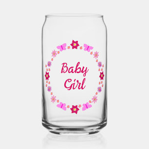 Pink Baby Girl Butterflies and Flowers Custom Can Glass