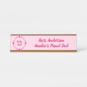 Pink Baby Girl Butterflies and Flowers Custom Desk Name Plate