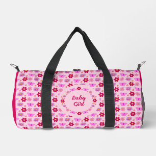 Pink Baby Girl Butterflies and Flowers Custom Duffle Bag