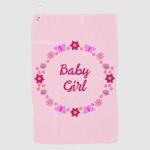 Pink Baby Girl Butterflies and Flowers Custom Golf Towel