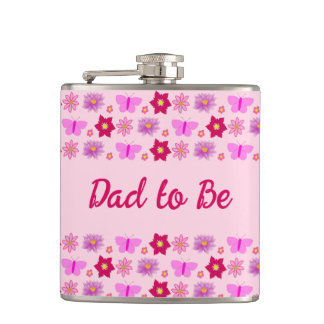 Pink Baby Girl Butterflies and Flowers Custom Hip Flask