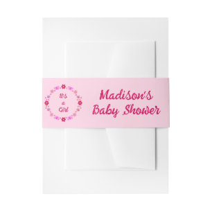 Pink Baby Girl Butterflies and Flowers Custom Invitation Belly Band